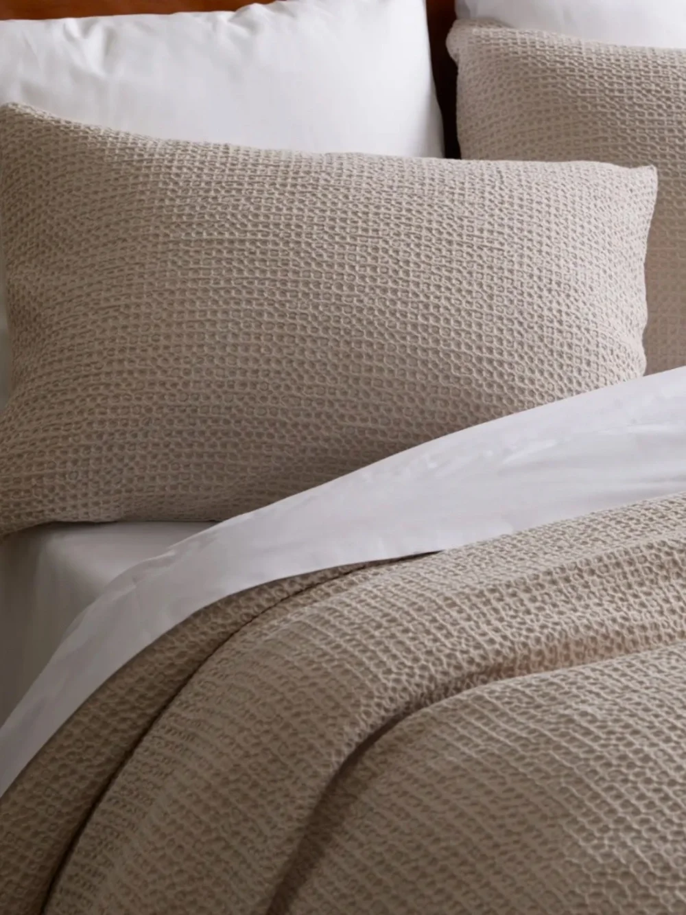 Quince Organic Luxe Honeycomb Duvet Cover Set Queen Full w/shams Sand Tan